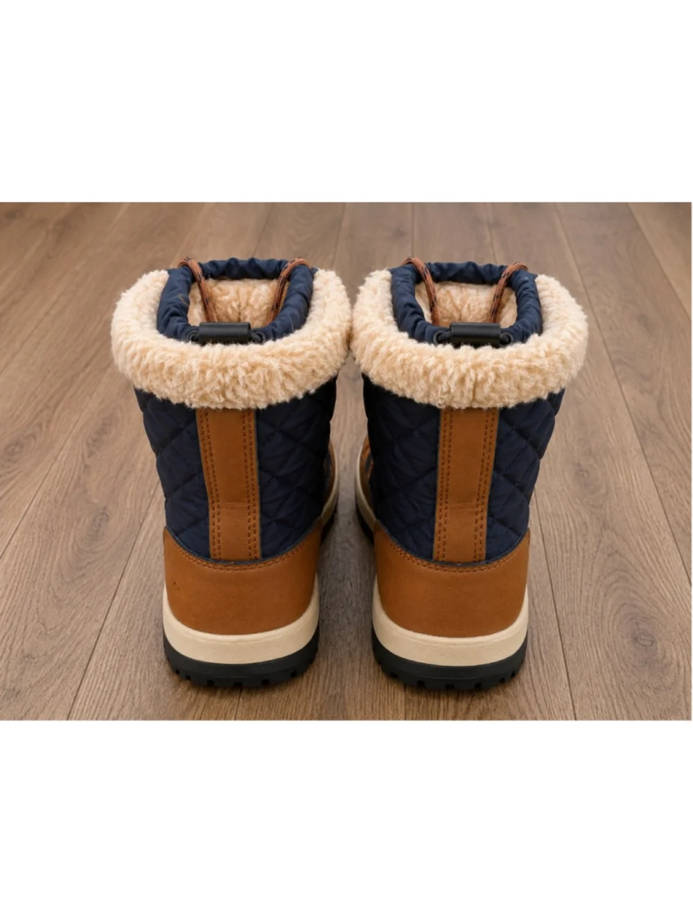 Bearpaw Waterproof Snow Boots Women’s Size 7 Navy Blue Tan Faux Fur Lined Winter